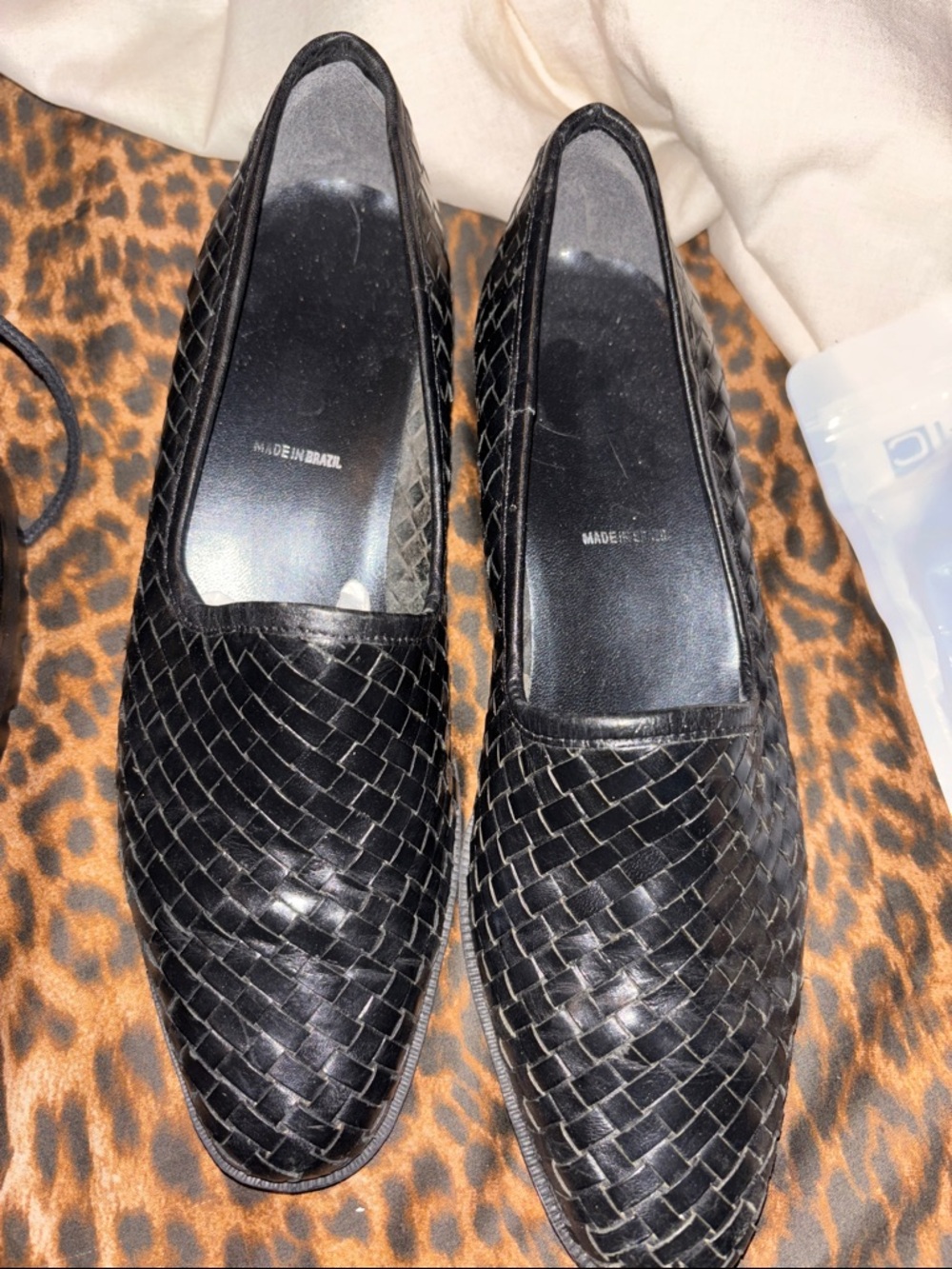 Nicole Black Woven Leather Slip-On Loafers
